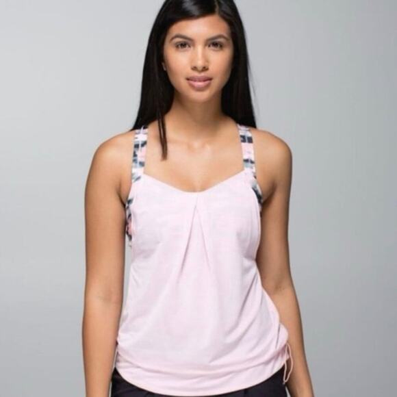 Lululemon Pink Wamo Camo Rest Less Tank Racerback Cinch Waist Sz 8 - Picture 1 of 7